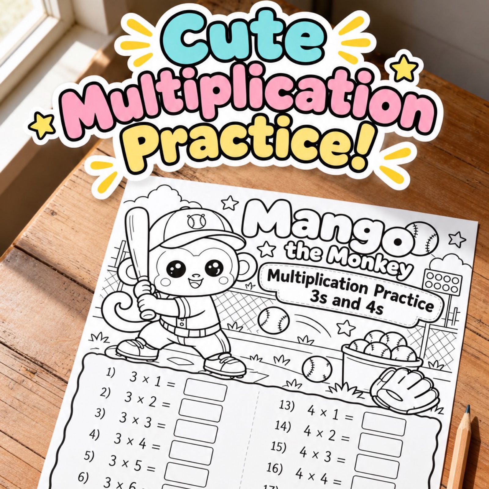 Cute Multiplication Practice worksheet bundle with Mango the Monkey