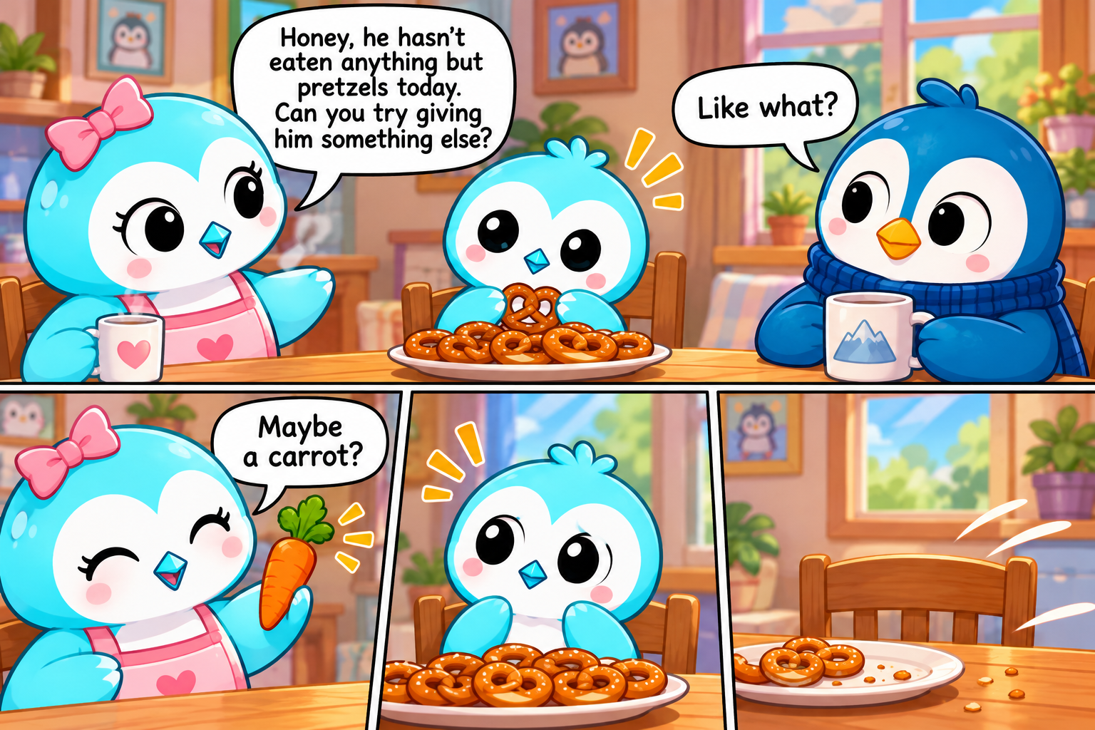 Comic: Pretzel only eats pretzels for breakfast