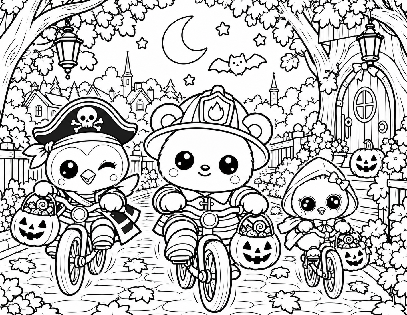 Halloween Bike Ride free printable coloring page