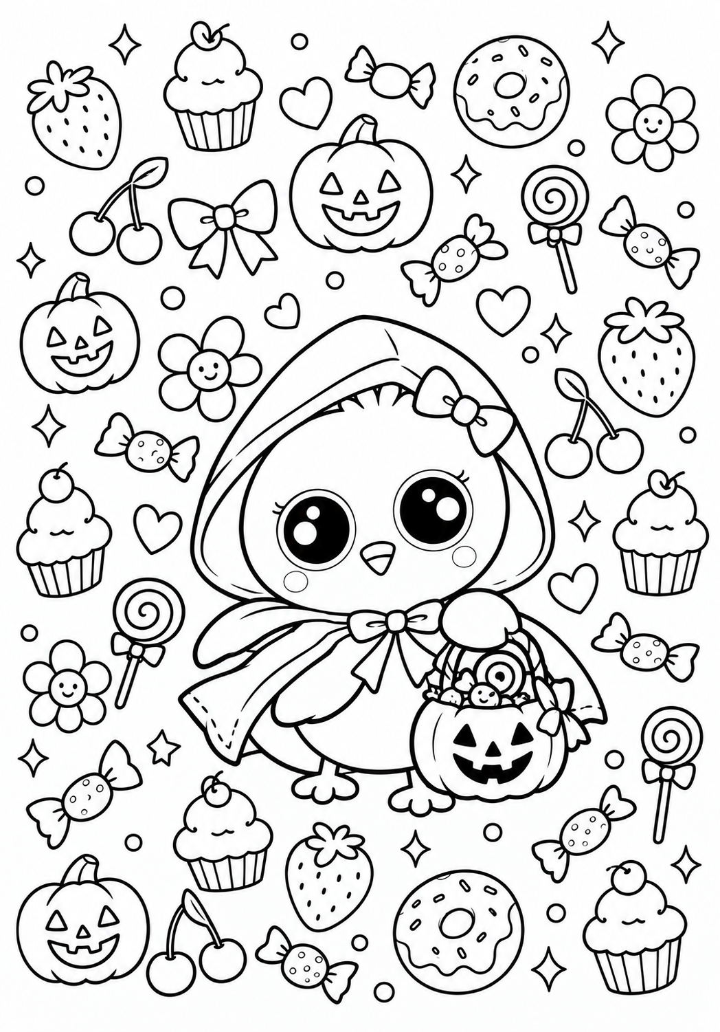 Halloween Chick & Sweet Treats free printable coloring page