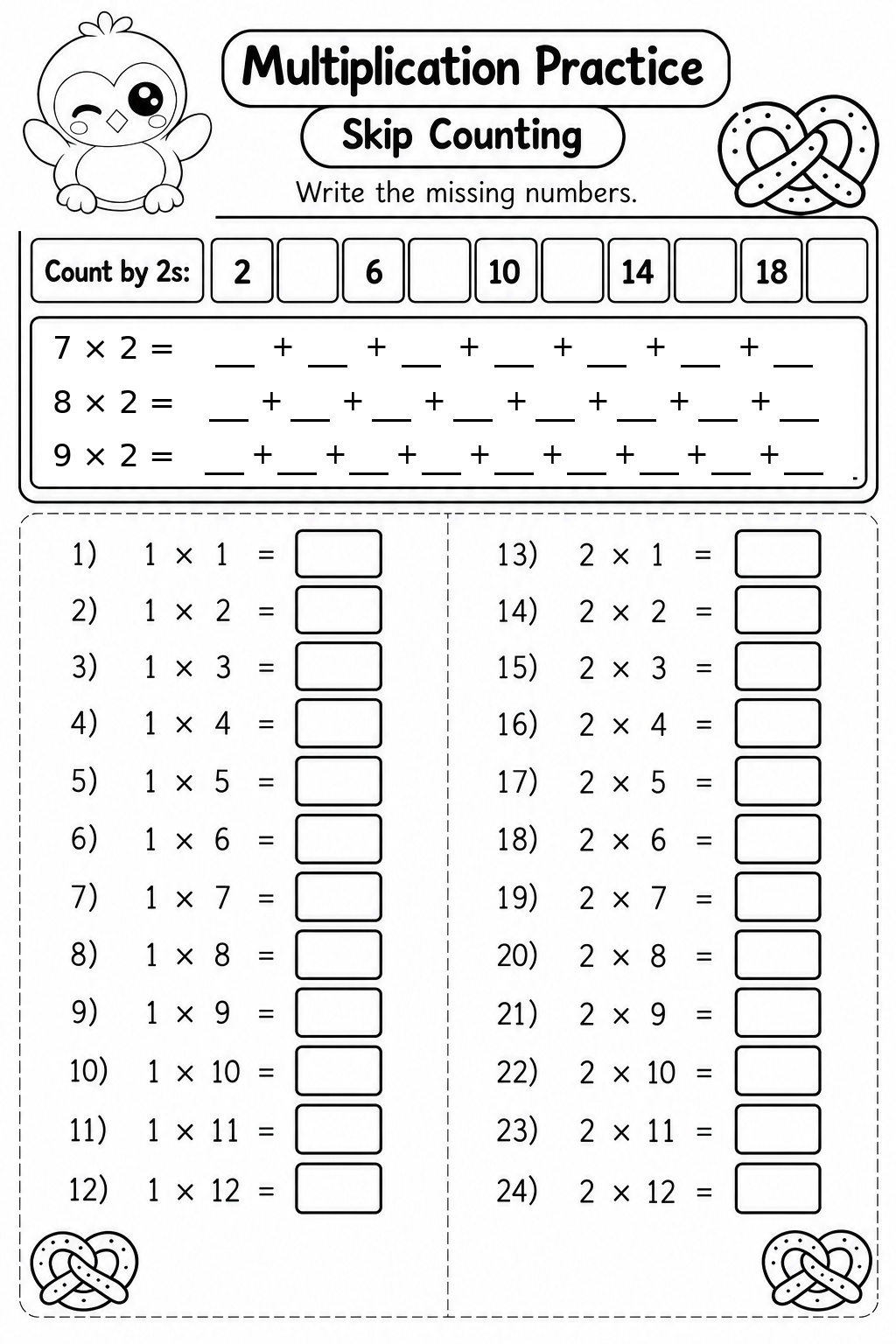 Skip Counting & Multiplication: 2s (Pretzel the Penguin)