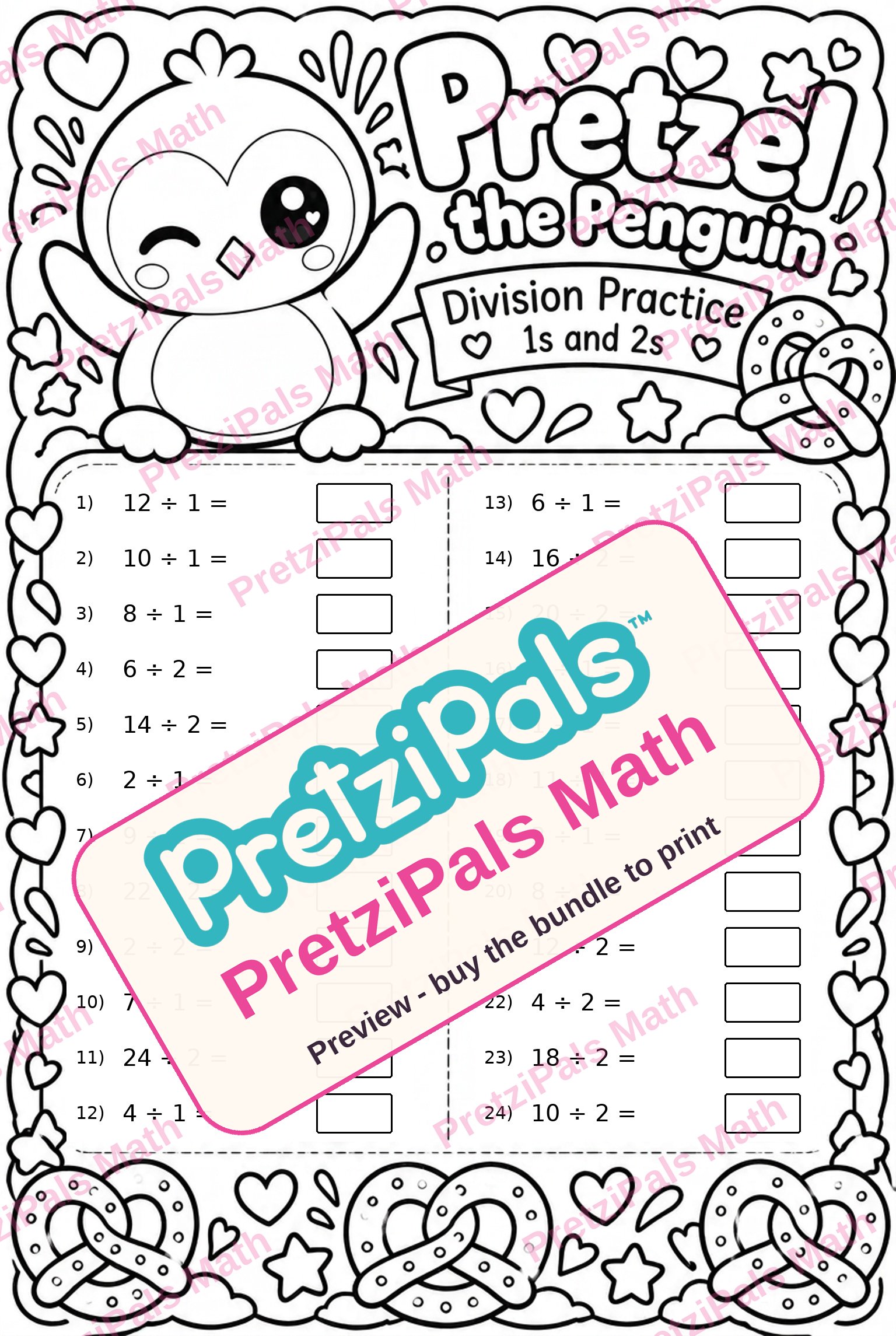 Division Practice: 1s and 2s (Pretzel the Penguin)