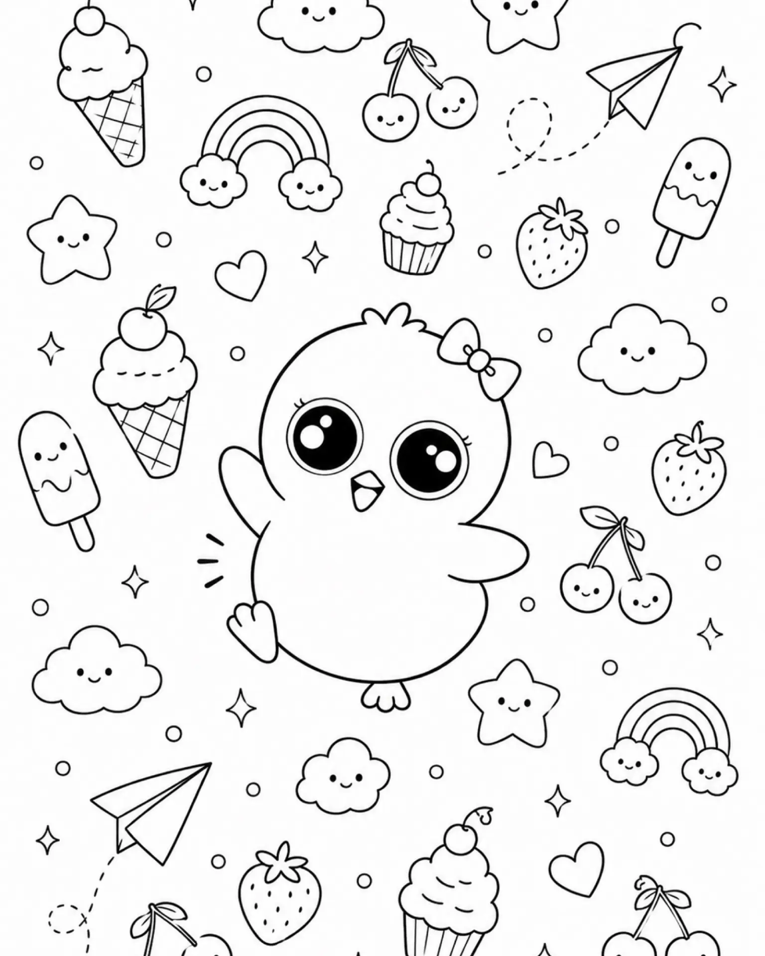 Chick with Sweet Treats free printable penguin coloring page