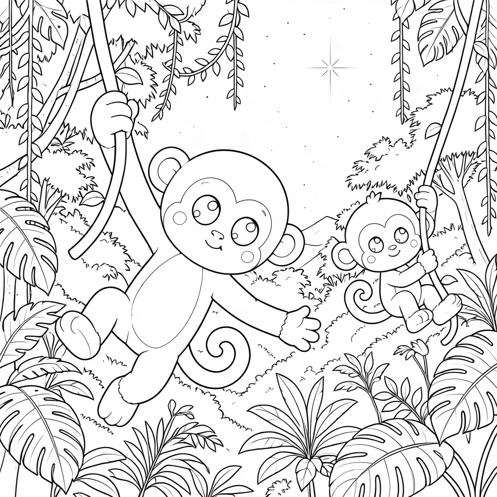 Monkeys Swinging on Vines